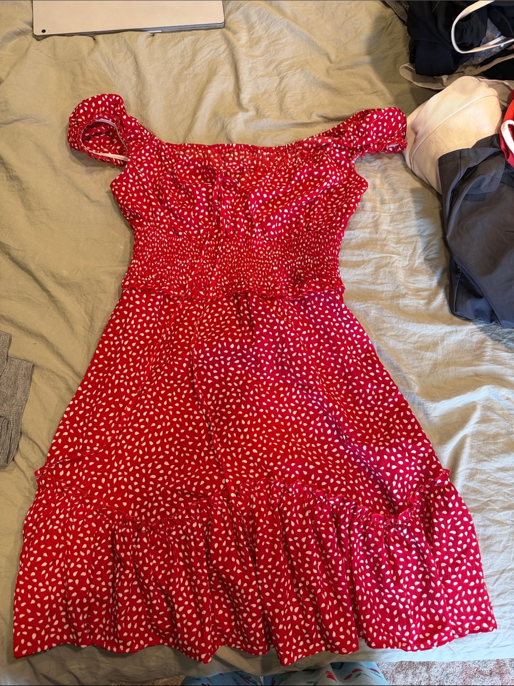 Red Heart-Print Off-Shoulder Kids Dress